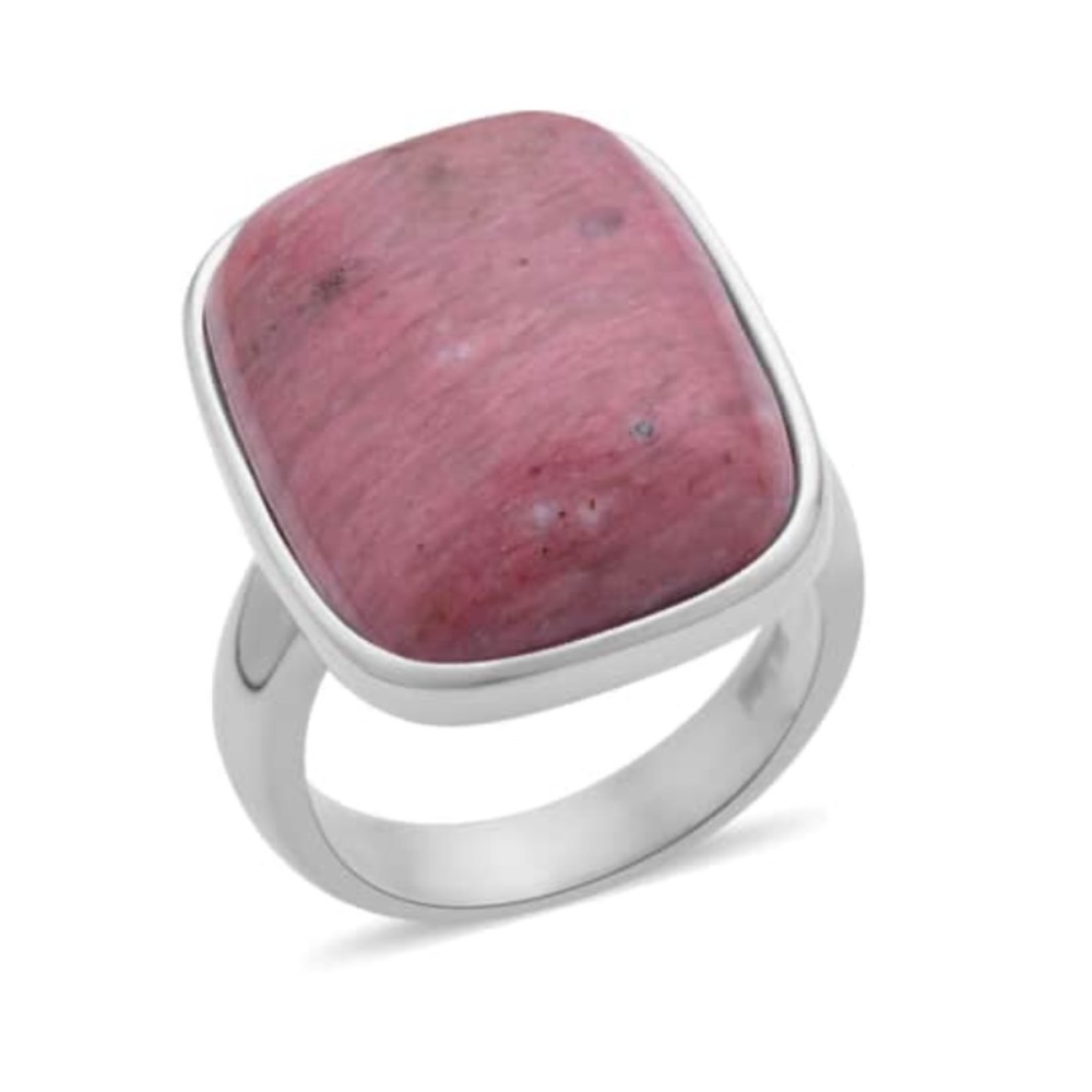 Rhodonite Solitaire Ring in Stainless Steel (Size 10.0) 35.00 carat weight